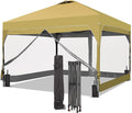 GDY 12x12 FT Pop Up Canopy Tent with One Push SetupSetup Gazebo with 4 PVC Transparent SidewallsEasy Carry for Events Parties Camping Khaki