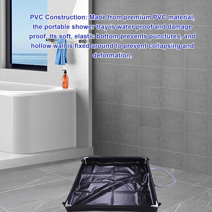 Diydeg Portable Shower Pan 31.5 x 31.5 x 3.9 Inch Foldable Shower Base with Detachable Drain Pipe for Outdoor Camping Beach