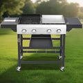 4-Burner Propane Gas Grill and Griddle Combo Stainless Steel Propane Grill 36900 BTU Outdoor Cabinet Style with Wheels Wire Rack and Two Foldable Side Table (2 Grill Pans + 2 Grills)