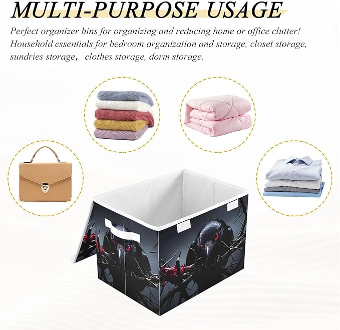 Gothic Raven Large Storage Bins with Lid Foldable Storage Boxes Fabric Baskets with Flip-Top Lid for Home Office 16.5” x 12.6” x 11.8”
