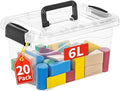 Cetomo 6Lx20 Pack Storage Boxes Storage Box with Lids and Handle for Home Dorm Office Organization Stackable Nesting Tote Container Plastic Clear 6L-20 Pack