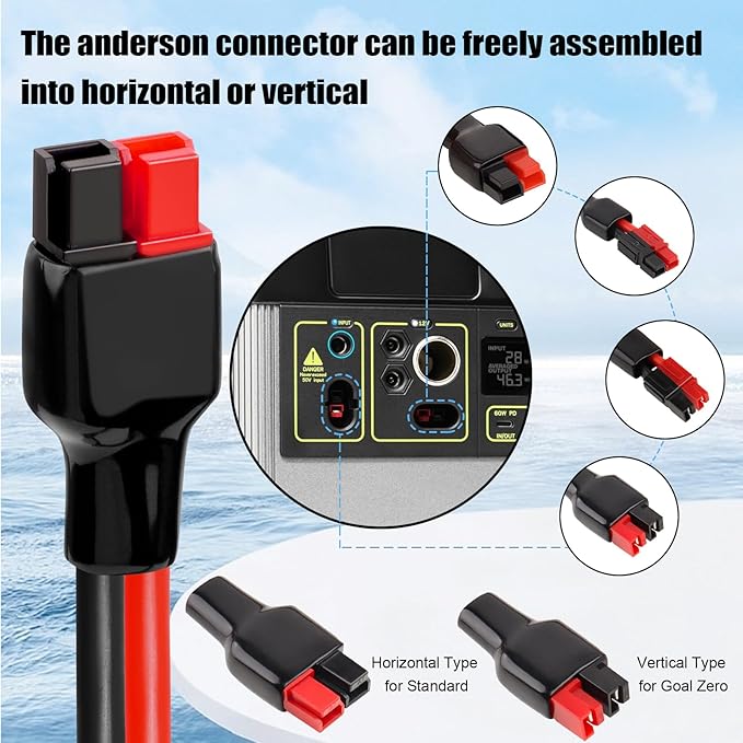 MOOKEERF 10AWG Solar Panel Cable to Anderson Connector - 25FT Solar Extension Cable with Anderson -Style Connector for Portable Power Station Solar Panel Solar Generator