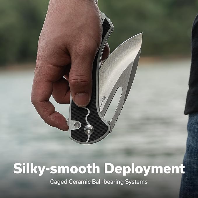 SENCUT Squiggy Pocket Knife Camping Folding Knife with 3.89'' 9Cr18MoV Blade &amp G10 Handle Reversible Clip for EDC Hiking S24082A-1 (White/Black)