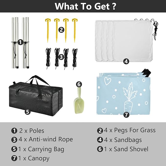 xigua Easter Bunny Beach Tent Sun Shelter with Carrying Bag - Silver Coated Oxford Fabric Beach Canopy for Beach Camping Fishing - Includes Windproof Ropes Sandbags &amp Stakes