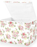 senya Flower Baskets Collapsible Storage Bins with Lids Pink Rose Flower Floral Storage Boxes Clothes Baskets for Organizing