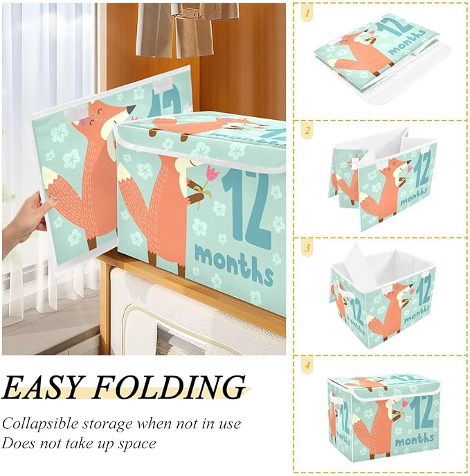 12_months Storage Bins with Lid Foldable Square Storage Container with Lid for School Supply Home Decor