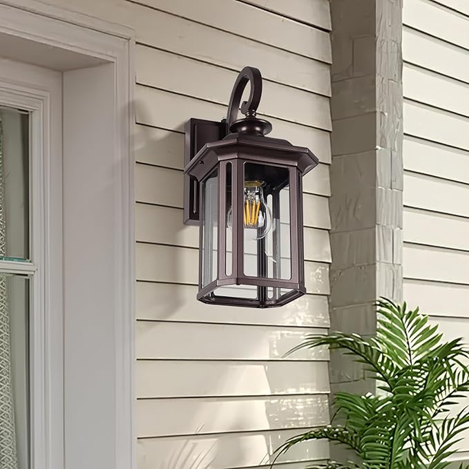 Dusk to Dawn Outdoor Wall Light Fixtures19'' Outdoor Porch Sconces Lighting  Waterproof Wall Lanterns with E26 Sockets &amp Glass Modern Oil Rubbed Bronze Outside Lights for Front Door Entryway Ga