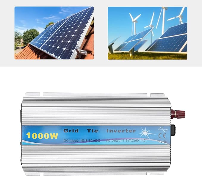 1000W Micro Inverter Grid Tie Solar Inverter MPPT Pure Sine Wave DC10.8-32V to AC110V Automatic Identification Power Inverters for 18V Solar Panel &amp 24V Battery Silver