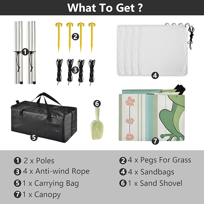 Frog with Floral Stripes Beach Tent Sun Shelter Set UPF50+ UV Protection 10.5 x 9.19 FT Camping Shade Canopy with Sandbags Sand Anchors Carrying Bag and Others