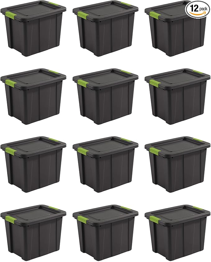 Sterilite 12-Pack Storage Bins with Lids Heavy Duty Totes Tuff1 18 Gallon Flat Gray