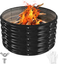 YSEJOMP 32 Inch Round Galvanized Fire Pit Ring/Fire Ring - Foldable and Perfect for Outdoor Gatherings and Campfires in The Yard/Garden/Park/Beach (Black+Gray 2.7 FT Diameter+1.5 FT Tall)