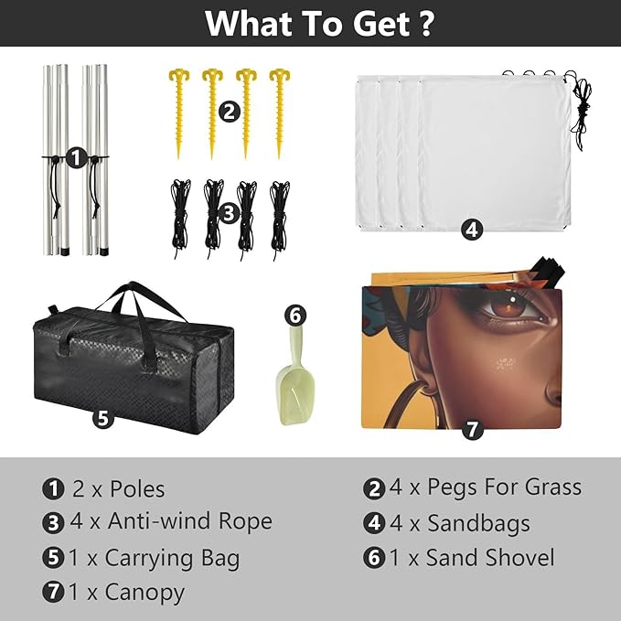 ALAZA Beautiful Black Woman Portrait with African Features Beach Tent Sun Shelter Portable Canopy Sunshade for Outdoor Camping Picnics Backyard Fun 10x9 ft