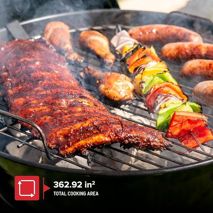 Nexgrill Premium 22.5 Charcoal Barbecue Grill with Adjustable Air Vent Built-In Temperature Gauge 362 SQ In Grate Storage Rack Portable Kettle Grill for Camping Picnics and More - 810-0178