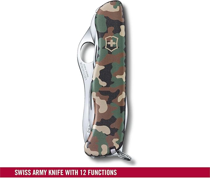 Victorinox Trailfinder SW Swiss Army Knife 12 Function Swiss Made Pocket Knife with Large Serrated Blade Bottle Opener and Wood Saw - Camouflage