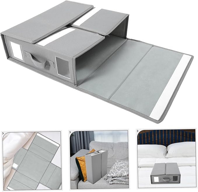 STOBAZA Foldable Bed Sheet Organizer for Blankets Lightweight Storage Bin with Zipper Closure for Wardrobe and Closet Organization Space-saving Container Grey Oxford