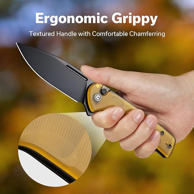 CIVIVI Pocket Folding Knife Button Lock Knife with Flipper Opener for EDC 3.48 Nitro-V Blade Ultem Handle Conspirator Utility Knife for Outdoor C21006-6