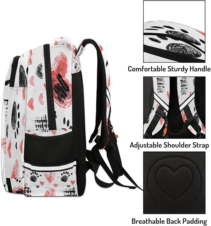 QsirBC Hand Painted Love Grid Skull Multi Compartment Backpack with Reflective Strips Adjustable Padded Straps Large Capacity Waterproof Duffel Bag for Men Women Work and Daily Use