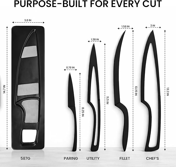 NestKnife Magnetic Knife Set - VG10 High Carbon Stainless Steel Kitchen Knives with Patented Space-Saving Nesting Design &amp Magnetic Holder - 4 Piece Razor Sharp Professional Chef Knife Set