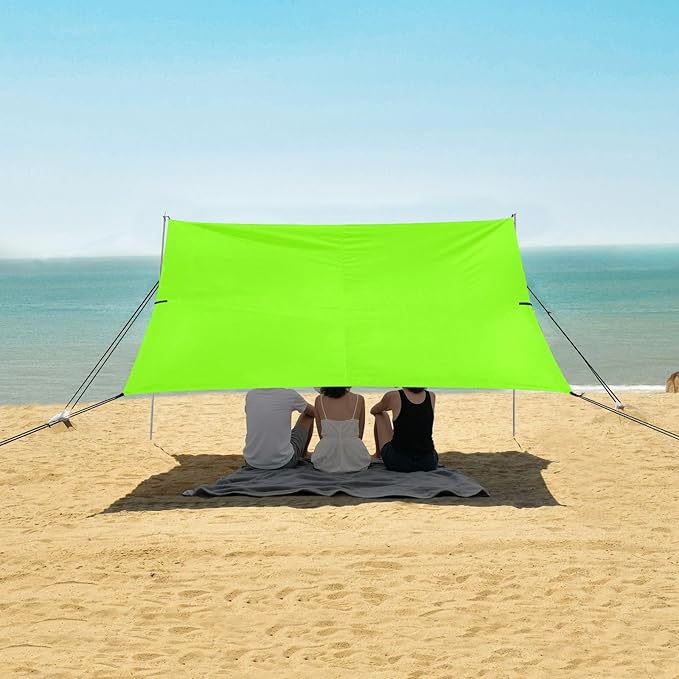 Green Color Beach Tent UPF50 Lightweight Sun Shelter with Sand Pockets for Camping Picnics Backyard