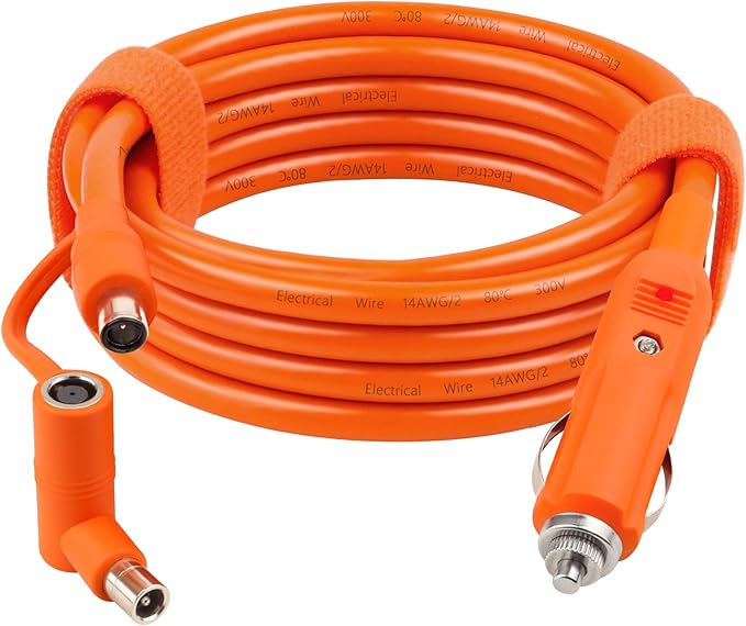 15FT 14AWG Car Charging Cable for Jackery Portable Power Station Explorer 3000 2000 1500 1000 880 550 500 300 290 240 160DC 8mm Car Cigarette Lighter Charger Cable 15A with DC7909/8020 Plug