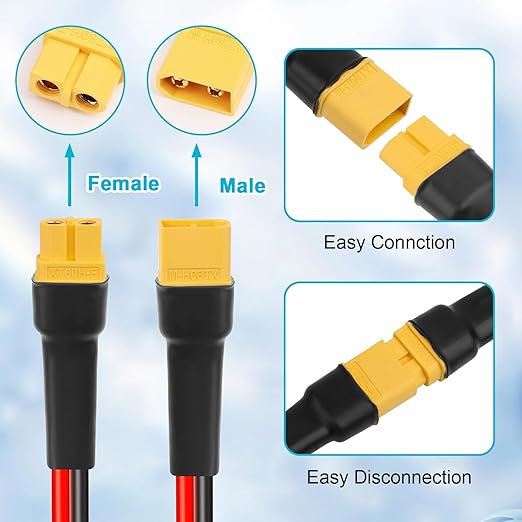 10AWG 20FT XT60 Extension Cable 2 3 5 10 15 20 25 30 35 40 50 75 100FT XT60 Female to Male Connector for Portable Power Station Solar Panel RC Battery
