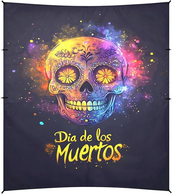 ALAZA Sugar Skull Dia De Los Muertos Beach Tent Sun Shelter UPF50+ Protection Beach Shade Canopy w/ 4 Sandbags for Outdoor Camping Fishing Backyard Fun Picnic 10x9 ft