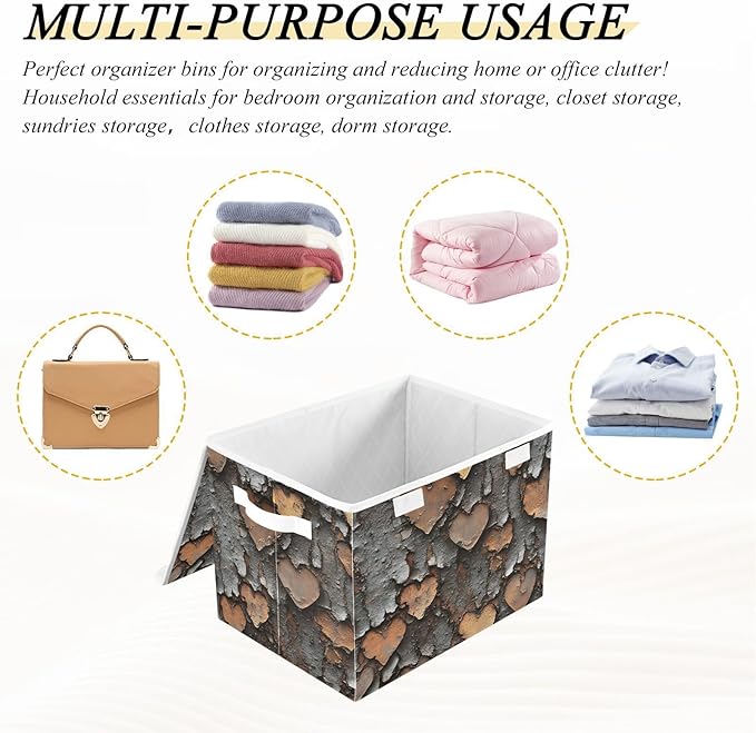 Storage Cube with Lid Hearts Rustic Valentine Print 16.5×12.6×11.8 IN Collapsible Large Capacity Foldable Storage Basket Bin Organizer