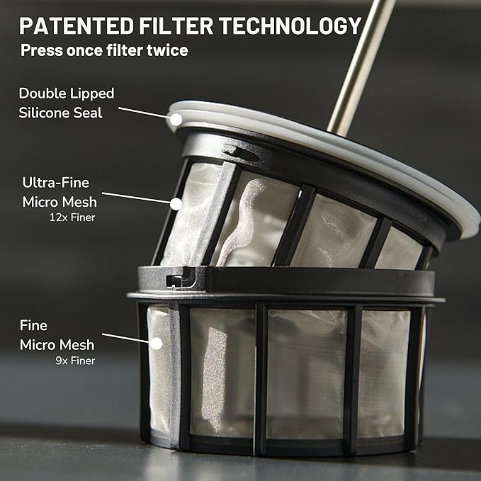 ESPRO Go P0 Ultralight French Press Coffee Maker for Travel Vacuum Insulated Stainless Steel 16 Ounces Matte Meteorite Black