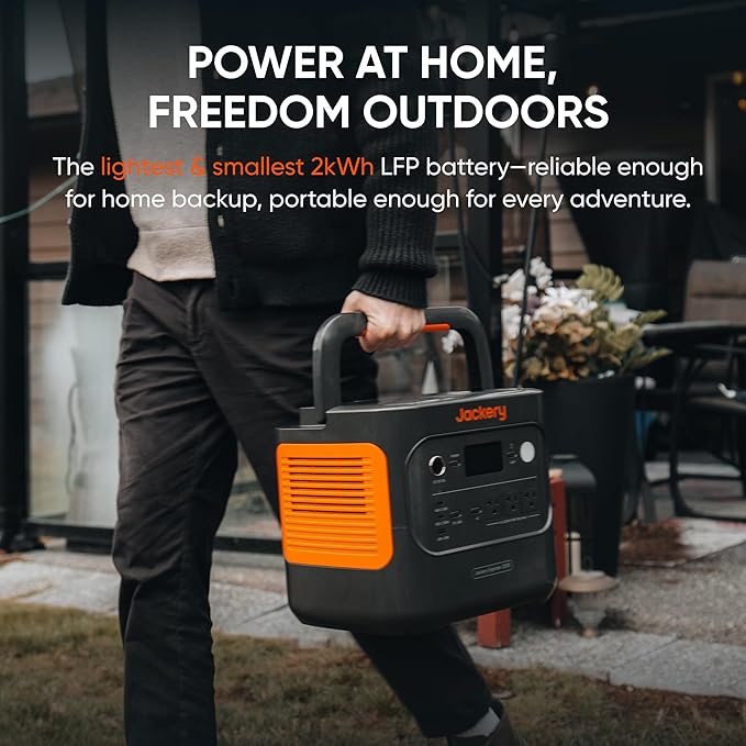 Jackery Solar Generator 2000 v2 with DC-DC Alternator Charger 2042Wh/2200W LiFePo4 Portable Power Station 20ms UPS Home Backup USB-C PD 100W Fast Charging for Power Outages Emergencies Camping