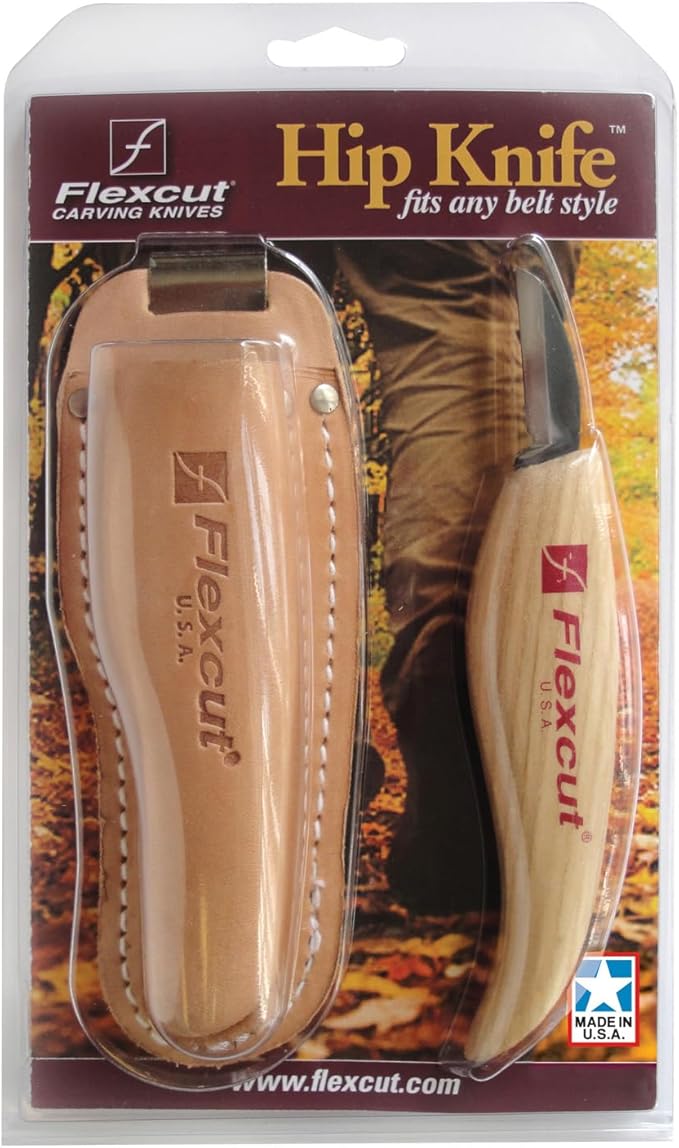 FLEXCUT Wood Carving Tools | Hip Knife |1095 High Carbon Steel Blade | 1-1/4 inch Blade| Ergonomic Ash Hardwood Handle | KN30 | Made in the U.S.A.