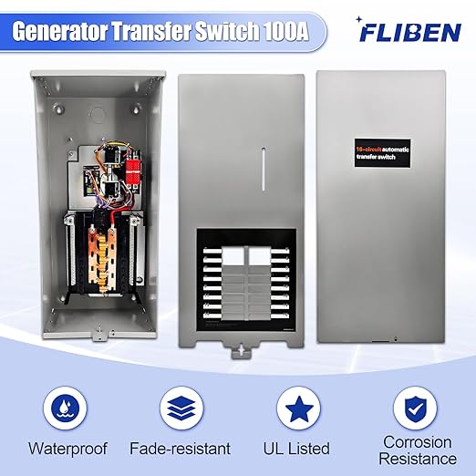 100 Amp Automatic Transfer Switch Replacement for Generac RXG16EZA3 for Indoor and Outdoor Use 16-Circuit NEMA 3R Aluminum Enclosure with Integrated Load Center for Essential Circuit Backup