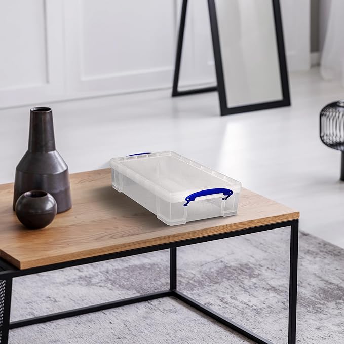 Really Useful Box Stackable 8.1L Plastic Storage Container Bin with Snap Lid &amp Built-in Clip Lock Handles for Home &amp Office Organization (10 Pack)