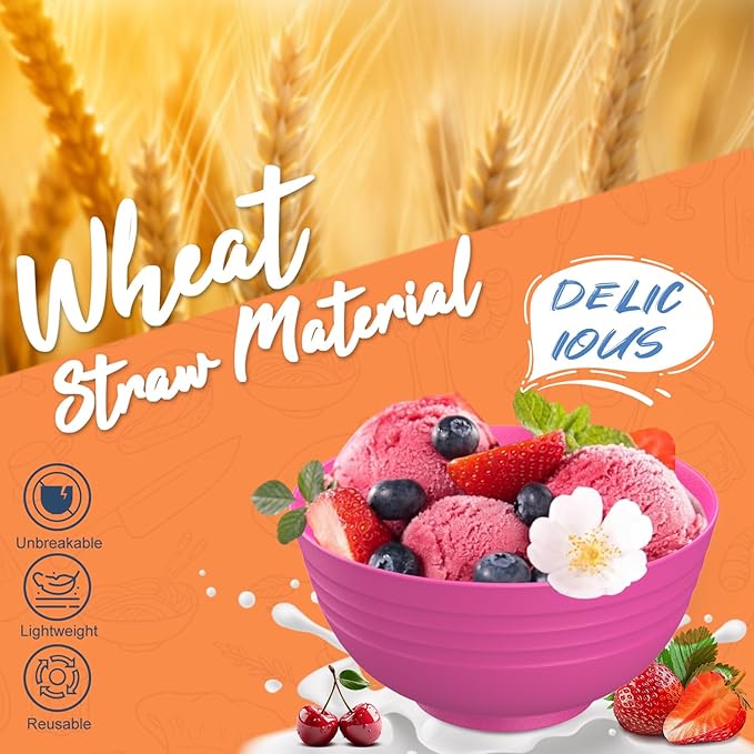 Wheat Straw Dinnerware Set 40 PCS | Service for 8 | Unbreakable Plates and Bowls Sets Plastic Reusable Dishes Sets Dinner Plates Cereal Bowls Water Cups Kitchen Set for Home RV- Pink