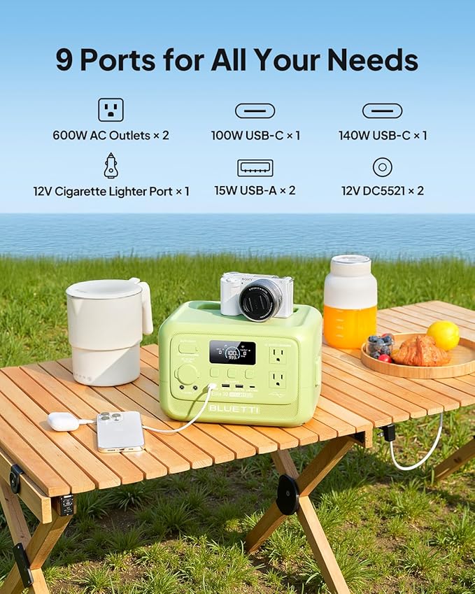 BLUETTI Elite 30 V2 Portable Power Station 288Wh LiFePO4 Battery with 600W AC Outlet (Power Lifting 1500W) Fast Charge Solar Generator UPS Backup Power for Camping Road Tours Outage Adventure