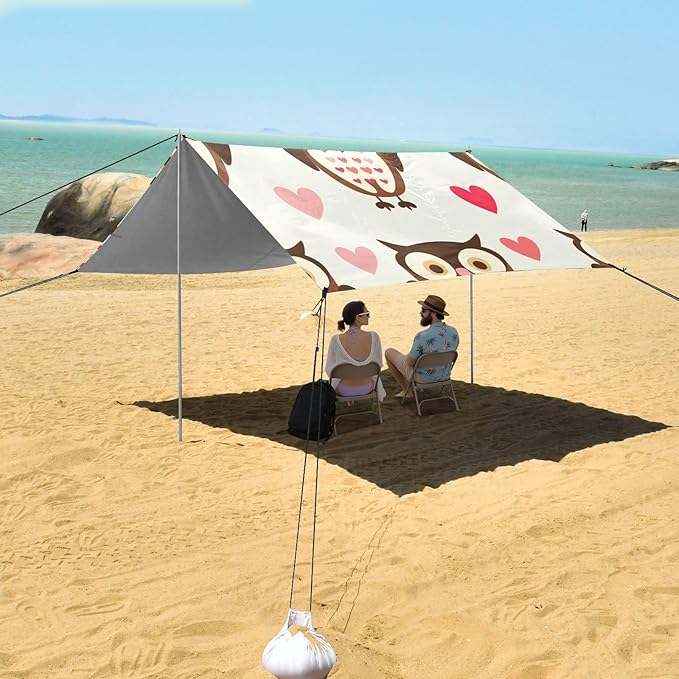 ALAZA Owl Heart Seamless Beach Tent Sun Shelter Portable Canopy Sunshade for Outdoor Camping Picnics Backyard Fun 10x9 ft