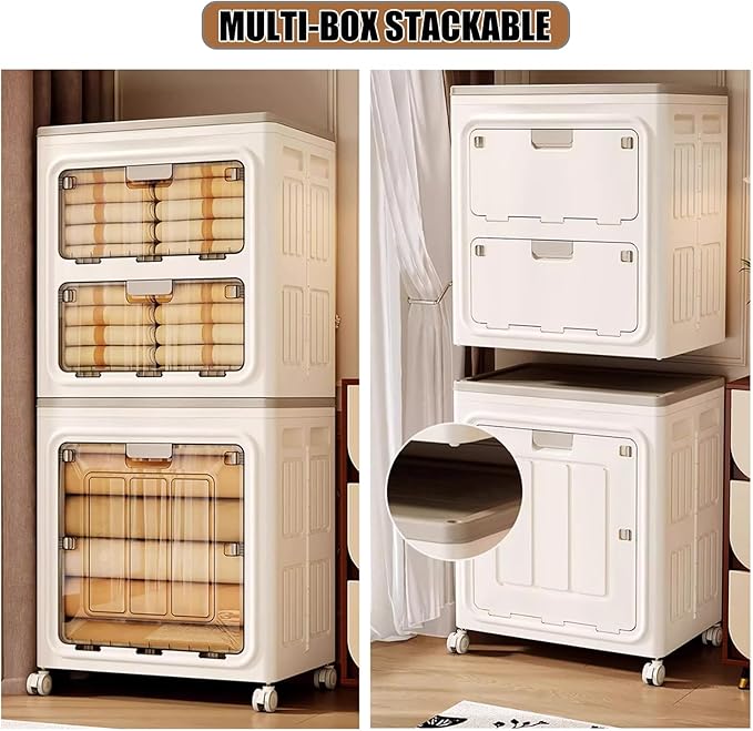Folding Plastic Storage Box Large Capacity Clothes Blanket Storage Bin With Lid And Wheels Closet Organizer And Storage Containers For Home Office Dormitory ﻿(Style1)