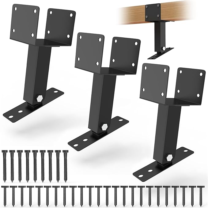 JEXALINE 3Pcs Roof Riser Brackets KitPergola Roof Riser Beam BracketHeavy Duty Pergola BracketsAdjustable Saddle Roof Riser Post for Gazebo -Includes Screws
