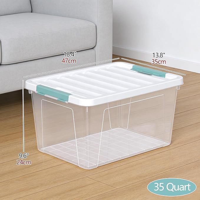 35 Quart Clear Plastic Storage Box Large Latching Storage Bin 6 Packs