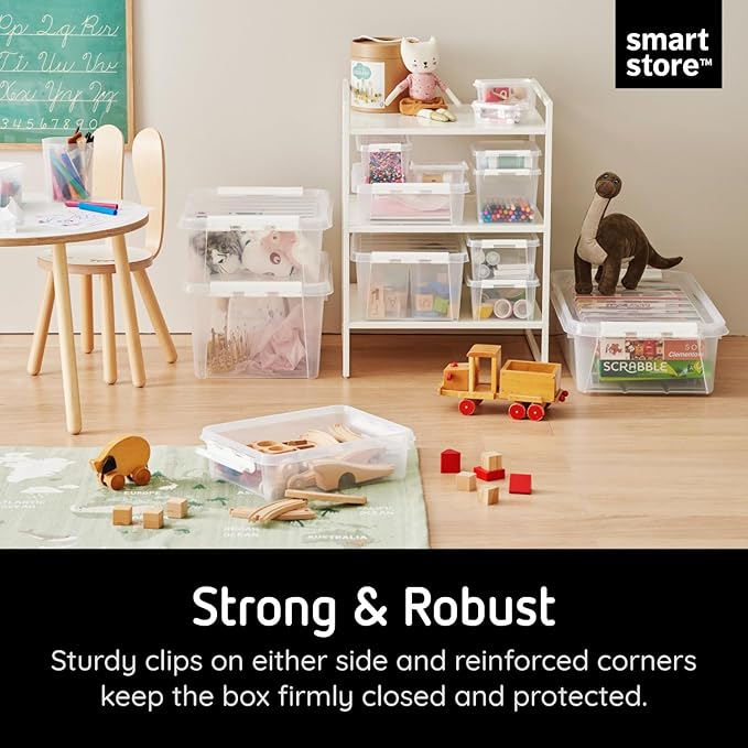 SmartStore Classic 10 Clear Plastic Storage Boxes 8L/8.5QT BPA-Free Stackable and Nestable Container with Secure Lid Swedish Made Plastic Bins for Organization L13.39 x W9.84 x H6.3-10 Pack