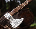 Viking Axe | Hand-Forged Carbon Steel Tomahawk with Rosewood Handle &amp Leather Sheath Bearded Axe for Camping Bushcraft Throwing Gifts for Men (Wood)