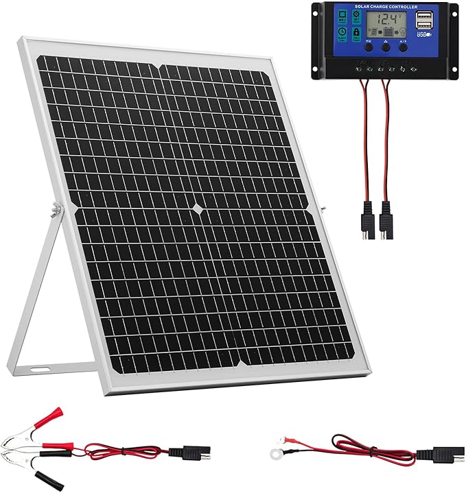 VEVOR 30W 12V Solar Panel Battery Charger Solar Battery Trickle Charger Maintainer with Intelligent MPPT Controller &amp Adjustable Mount Bracket IP67 Waterproof for Car Boat RV Motorcycle Trailer
