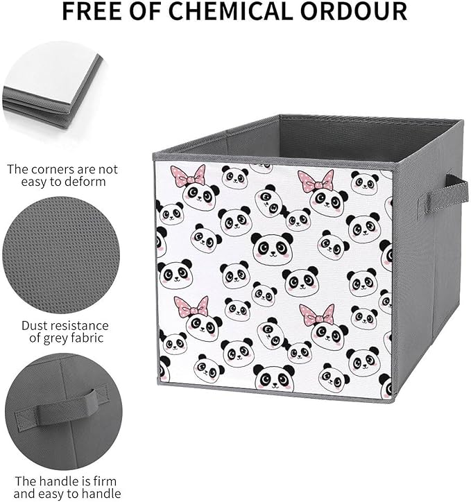 Collapsible Storage Cube with Handles Pandas Animal Space-Saving Foldable Organizer Bin for Bookshelf Cabinet Perfect for Small Apartments &amp Dorms