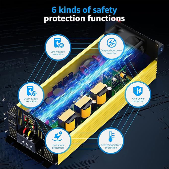 XWJNE 5000W Pure Sine Wave Power Inverter 48V DC to 120V AC Converter with LCD Display and Remote Controller for Home RV Truck Off-Grid Solar Power