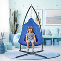 Arlopu Hanging Hammock X-Stand w/Tree Tent Indoor Metal Swing Chair w/Play Tent Outdoor Egg Basket Patio Seat Porch Bedroom Balcony Chair w/Adjustable Solid Stand (Blue)