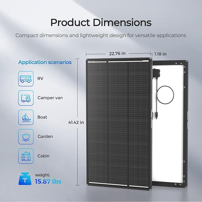 RENOGY REGO 120W Solar Panel ShadowFlux Anti-Shading N-Type 16BB 12 Volt 25% High-Efficiency PV Module Power Charger for RV Marine Rooftop Farm Battery and Other Off-Grid Applications