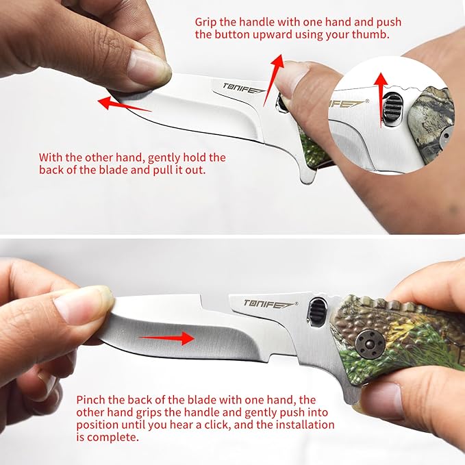 TONIFE Multi-Purpose Folding Knife with Interchangeable Blades 5Cr15MoV Steel Aluminum Handle Camo Outdoor Survival Knife