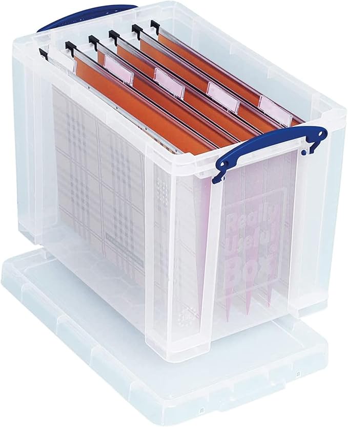 Really Useful Box 19 Liter Plastic Stackable Storage Container w/Snap Lid &amp Built-in Clip Lock Handles for Home &amp Office Organization Clear (5 Pack)