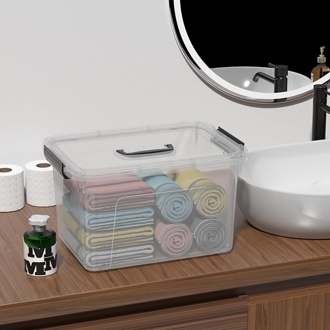 Wekioger 20 Quart Clear Plastic Lidded Storage Box with Latch Handle 4 Packs Containers Bins for Storage