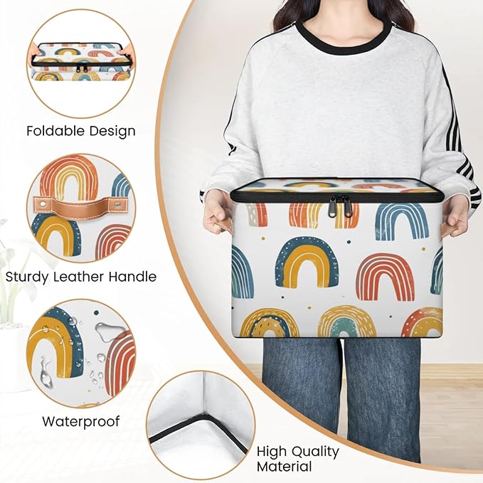 Storage Bins with Lids Rainbows Storage Basket Clothes Organizer with Handles Closet Storage Containers for Clothing Bedding Blanket