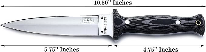 GCS Handmade Hunting Knife Full Tang Black Micarta Handle D2 Steel with Cowhide Right and Left Leather Sheath for Hunting Camping Bushcraft and EDC (GCS-165)